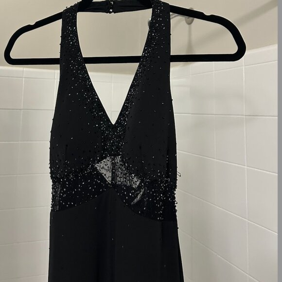 Black Sparkly Sequin Halter Wedding Homecoming Wedding Guest Dress - Picture 6 of 7